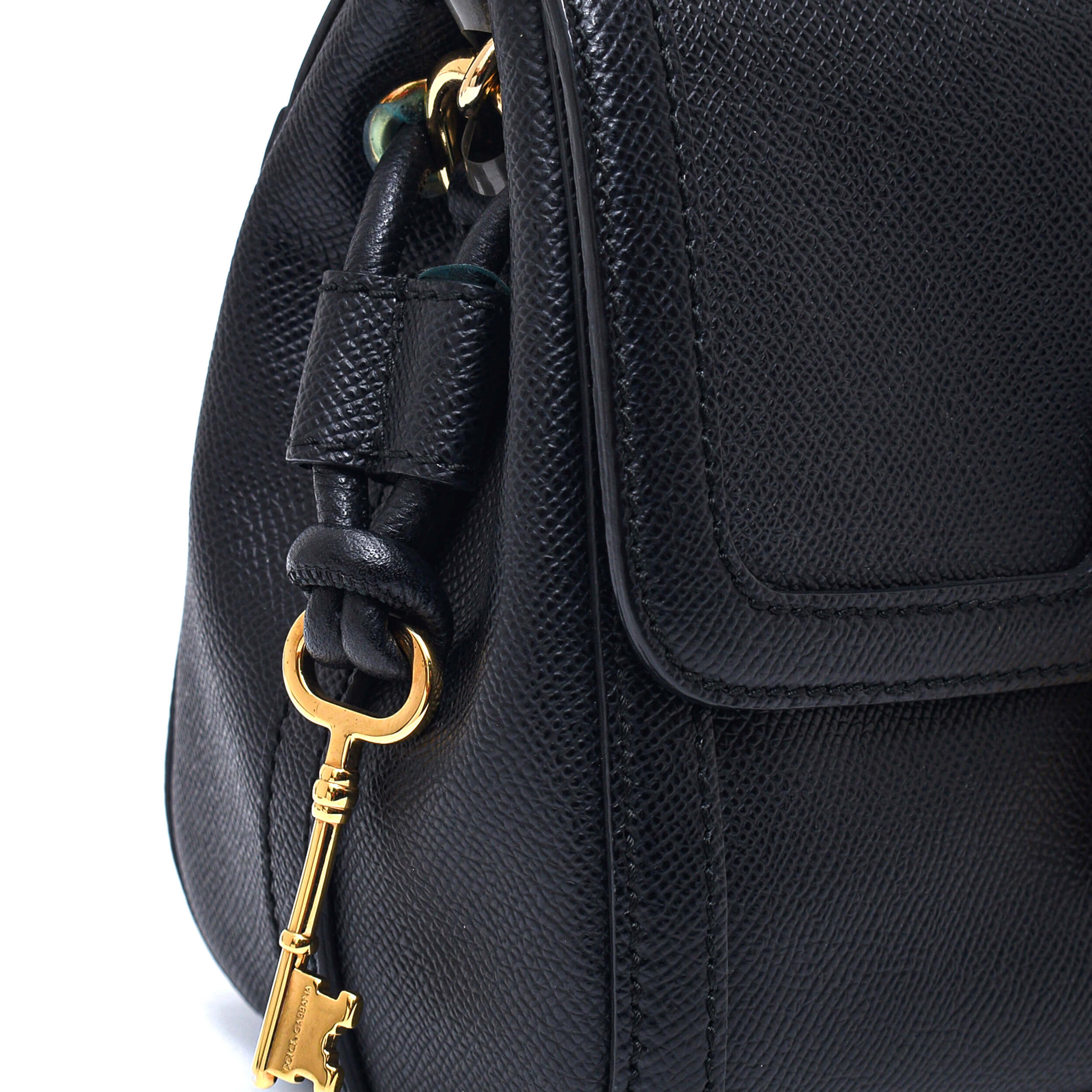 Dolce&Gabbana-Black Leather Padlock Top Handle Bag